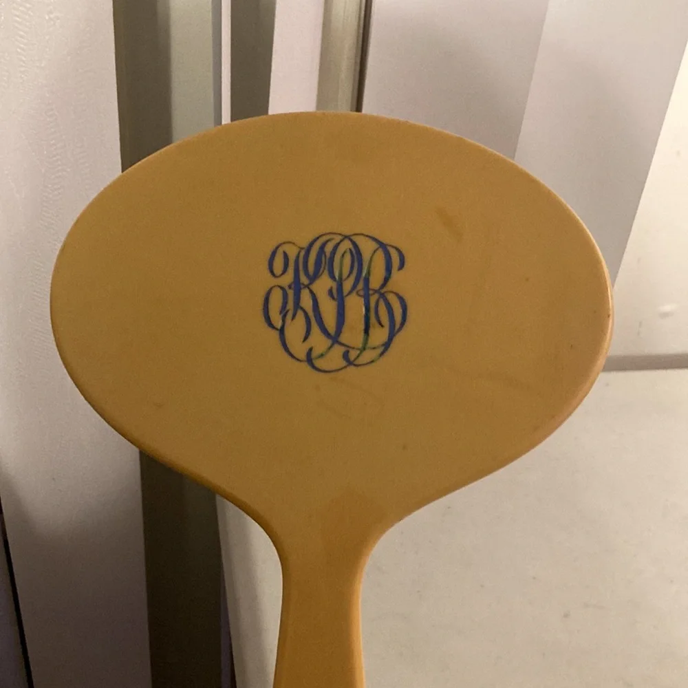 Antique Ivory Pyralin Bakelite Hand Held Mirror